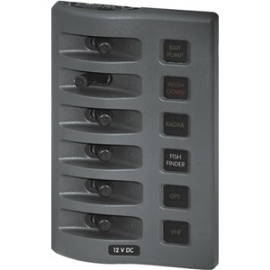 FUSE PANEL,6 POS,15A,12VDC,GRAY