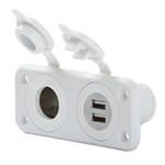 12V DUAL USB  & RECEPTACLE WHITE